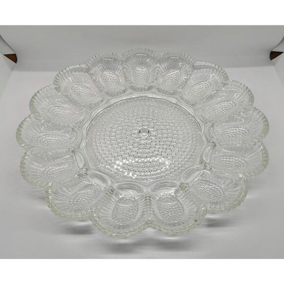 Thousand Eyes Hobnail Deviled Egg Plate, Indiana Glass Relish Plate Oyster Plate - Picture 2 of 6